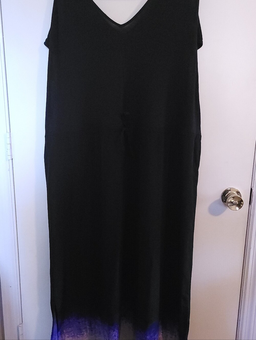 Pure Energy Cap Sleeve Maxi Dress Drawstring Split Hem Casual Black Purple Sz 2X